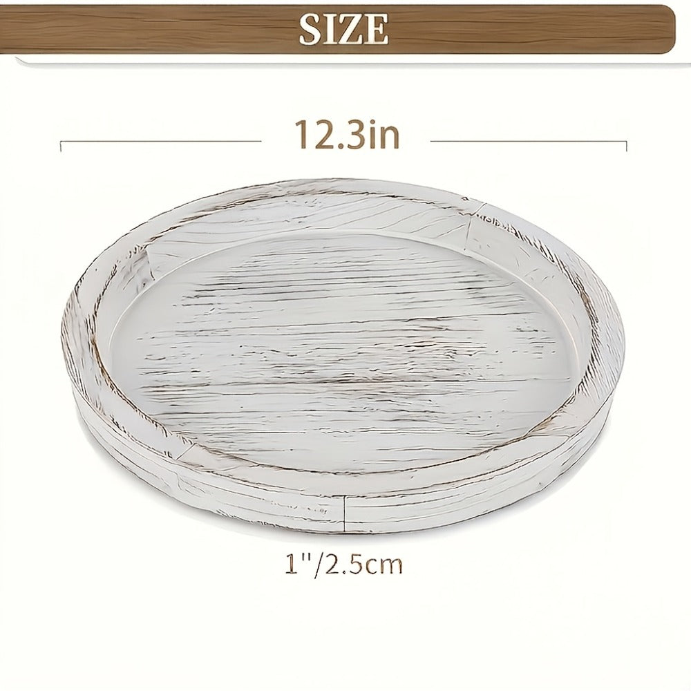 Decorative Tray for Coffee Table – Round Wave-Shaped Centerpiece Tray for Living Room, Dining Room, Kitchen Counter, Bathroom – Rustic Vintage Distressed Finish, Multipurpose Home Decor Tray