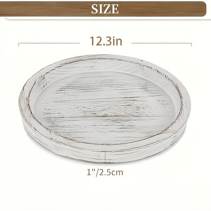 Decorative Tray for Coffee Table – Round Wave-Shaped Centerpiece Tray for Living Room, Dining Room, Kitchen Counter, Bathroom – Rustic Vintage Distressed Finish, Multipurpose Home Decor Tray