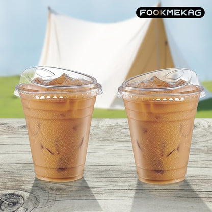 Disposable Clear PET Cups with Lids 50 Sets – Transparent Plastic Cups for Coffee Smoothies Cold Drinks Parties Picnics Travel, 16oz & 20oz
