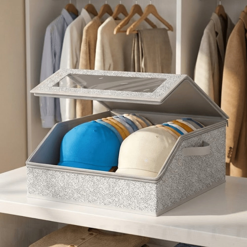 Baseball Cap Organizer for Closet – Large Hat Storage Box Holds 24 Ball Caps | Clear Window, Dustproof, Cardboard Inserts | Hat Rack Holder for Men & Women Bedroom Closet & Car