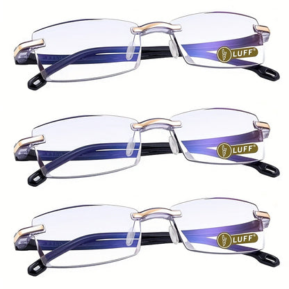 Rimless Reading Glasses for Women 3 Pack - Blue Light Blocking Lightweight Metal Frameless Readers with Anti Eyestrain Lenses, Multiple Colors and Magnifications 1.0X to 4.0X