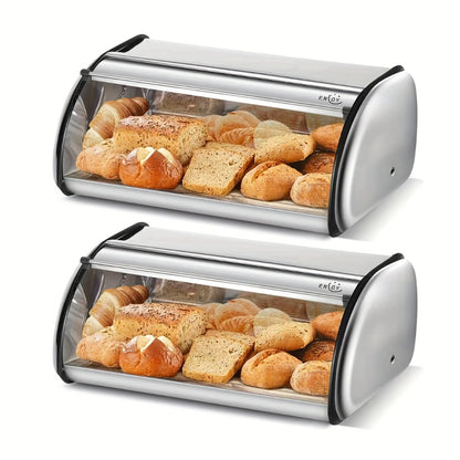 Stainless Steel Roll Top Bread Box 13 Inch - Countertop Bread Storage Container with Lid, Keeps Bread Fresh & Insect-Free, Holds Large Loaves, Bagels, Muffins