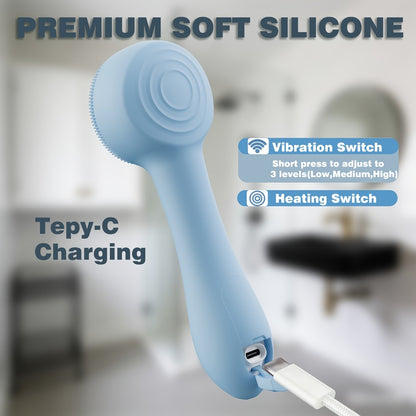 Silicone Facial Cleansing Brush Electric Face Scrubber 12000 Vibrations IPX7 Waterproof USB Rechargeable Heat Massage Deep Pore Cleansing Exfoliator for Sensitive Skin Blue Black Rose Red Pink