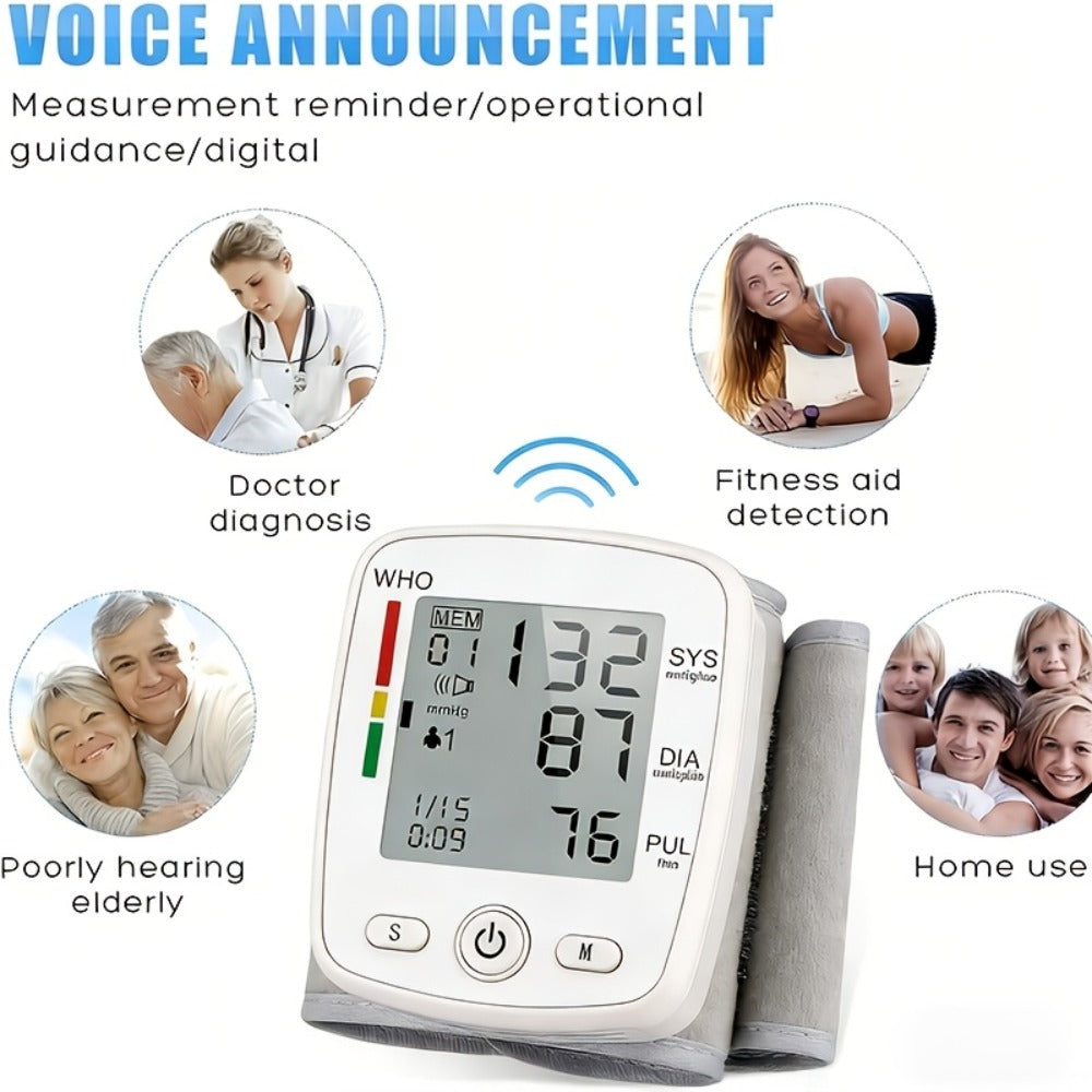 Wrist Blood Pressure Monitor - Digital BP Monitor Rechargeable with 2×99 Memory, Large LCD Display, Voice Broadcast & Portable Case for Home & Travel Use (Black / White / BP188W)