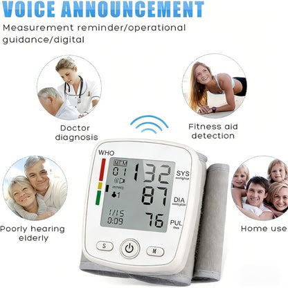 Wrist Blood Pressure Monitor - Digital BP Monitor Rechargeable with 2×99 Memory, Large LCD Display, Voice Broadcast & Portable Case for Home & Travel Use (Black / White / BP188W)