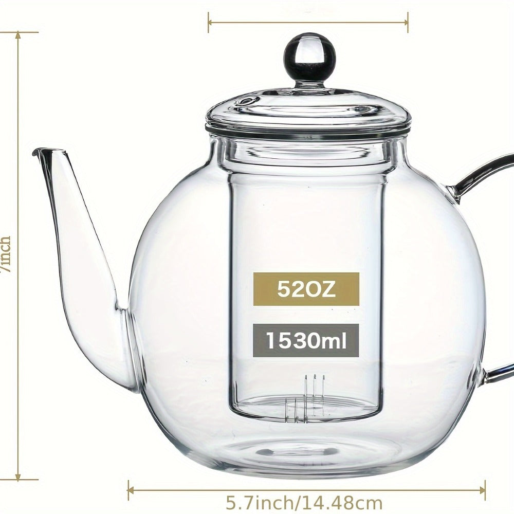 Glass Teapot with Removable Infuser 51oz Borosilicate Clear Tea Kettle Stovetop Safe for Loose Leaf Blooming Herbal & Flower Tea – 1530ml Tea Pot with Optional Teacup Set
