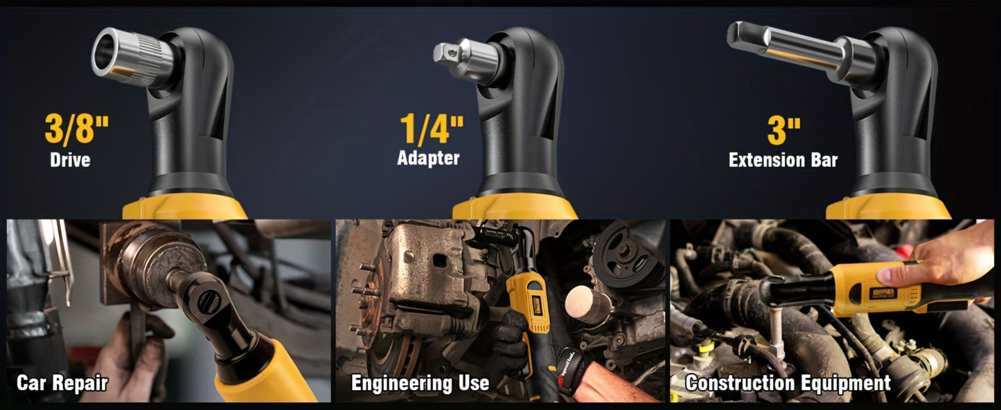 Cordless Ratchet Wrench Set 3/8 Inch 60FT-LBS 80Nm Electric Ratchet 2x20V Rechargeable Variable Speed LED Light 6 Sockets 1/4 Adapter 3 Inch Extension Rod Yellow
