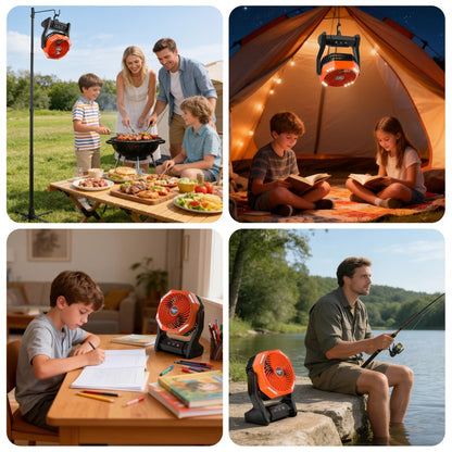 Camping Fan 20000mAh with LED Light and Brushless Motor, 4-Speed 180° Oscillating Portable Outdoor Fan, 22-26H Long Runtime Anti-Slip Base, 3-in-1 Table Fan for Camping, Hiking, Picnic and Emergency