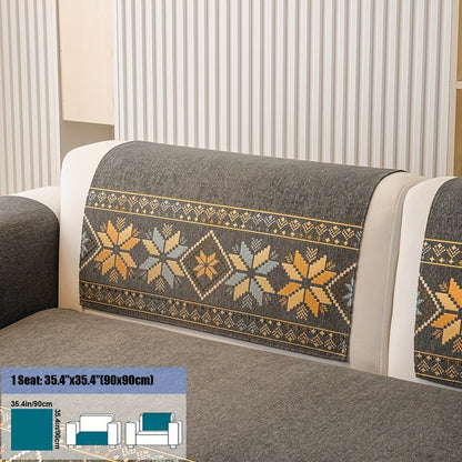 Chenille Sofa Slipcover 1pc Boho Vintage Style - Luxury Non-Slip Removable Four Seasons Universal Couch Cover | Armrest 1 2 3 4 Seater | Dark Gray Light Gray Blue | Living Room Home Decor