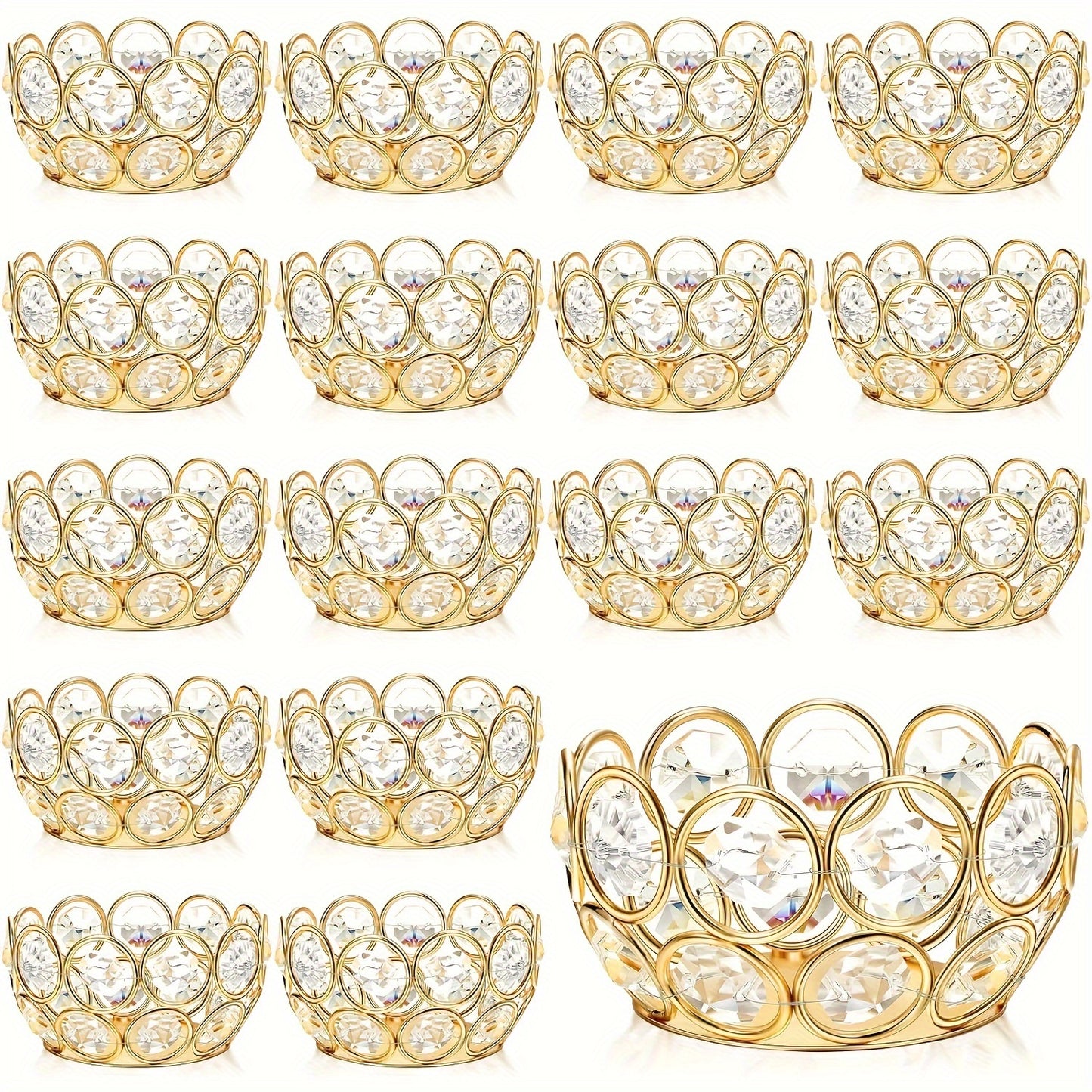 Tea Light Candle Holders Set of 20 – Crystal Bowl Votive Holders for Wedding Centerpiece, Dining Table, Home Decor & Party – Gold & Silver Glass Tealight Cups
