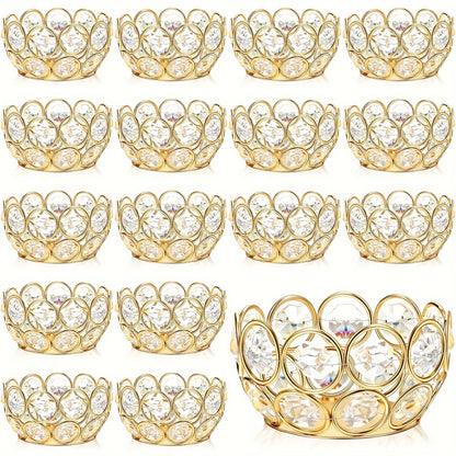 Tea Light Candle Holders Set of 20 – Crystal Bowl Votive Holders for Wedding Centerpiece, Dining Table, Home Decor & Party – Gold & Silver Glass Tealight Cups