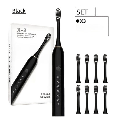 Electric Toothbrush Set with 8 Brush Heads - USB Rechargeable Adult Sonic Toothbrush, Soft Bristles, Portable for Travel & Home, Oral Care Gift for Men & Women - Pink / White / Black