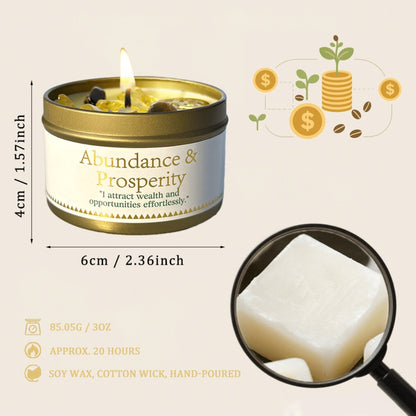 Manifestation Candles Scented Soy Wax with Golden Crystal – Law of Attraction Abundance Candle for Meditation, Yoga & Focus | Spiritual Gift for Women with Guidance Card | Christmas, Birthday, New Year