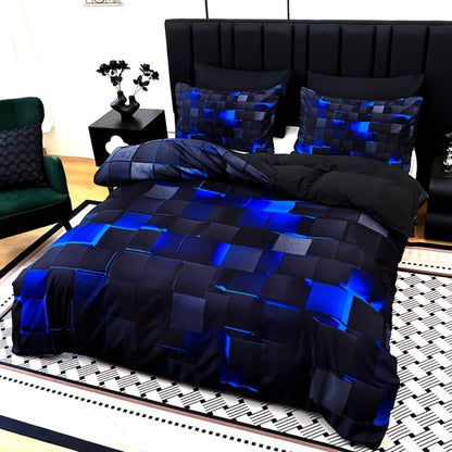 Duvet Cover Set 3 Piece Plaid Digital Print Polyester Bedding All Season Twin Full Queen King Size with Pillowcases Purple Blue Red