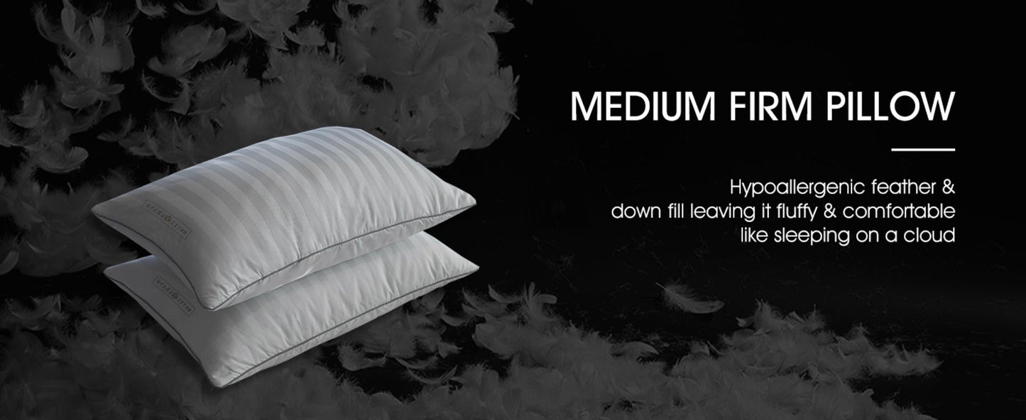 Hotel Collection Feather Down Bed Pillows Set of 2 – 500 Thread Count 100% Cotton, Soft Hypoallergenic Queen King Standard Size Back Side Sleeper Pillow 2 Pack