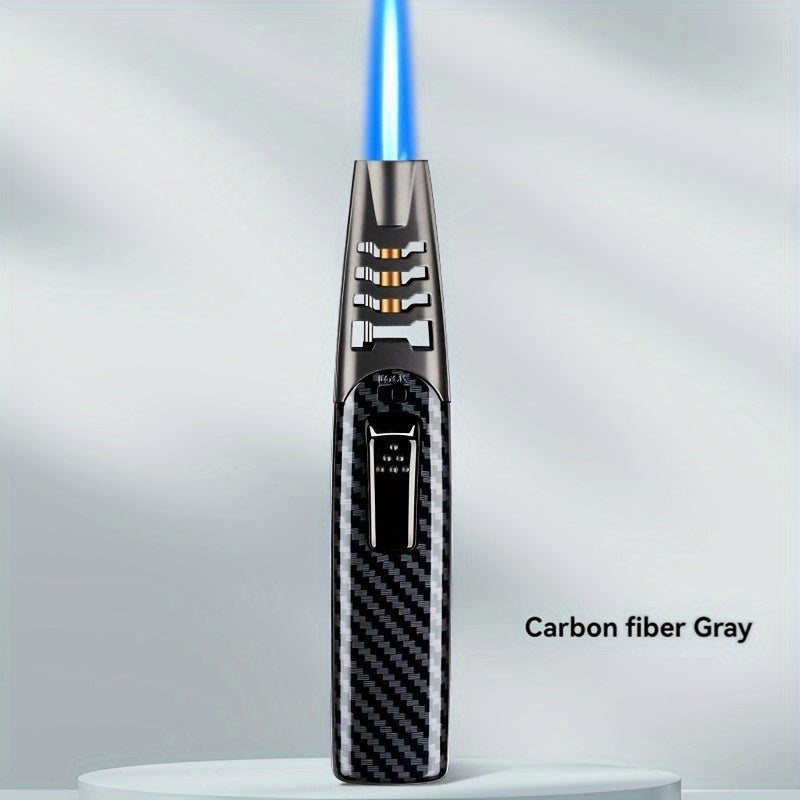 Kitchen Torch Lighter Carbon Fiber Windproof, Adjustable High-Temperature Flame with Safety Lock, Refillable Butane Culinary Torch for Baking, Creme Brulee, Caramel, Welding & Outdoor Use – Black & Gray (Butane Not Included)