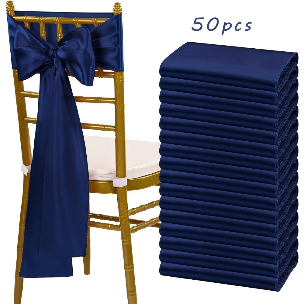 Satin Chair Sashes Bows 50pcs – 7x108 Inch Chair Waist Belt Bow Ties for Wedding Reception, Banquet, Party, Hotel & Event Chair Cover Decoration
