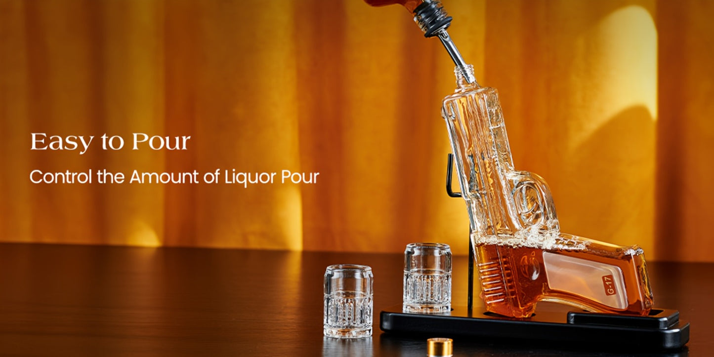 Pistol Whiskey Decanter Set with 2 Shot Glasses – Cool Liquor Dispenser Gift for Him, Husband, Dad | Unique Birthday & Anniversary Bar Gift