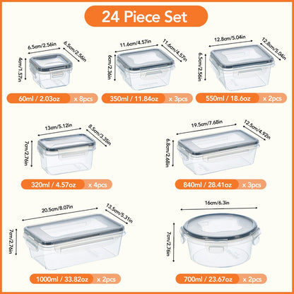 Food Storage Containers with Lids - Airtight Plastic Container Set for Kitchen Pantry Organization, Easy-Lock Leak-Proof Design, BPA-Free Meal Prep Containers with Labels and Markers, Available in 12, 24 or 48 Piece Sets for Pantry, Travel and Outdoor Use