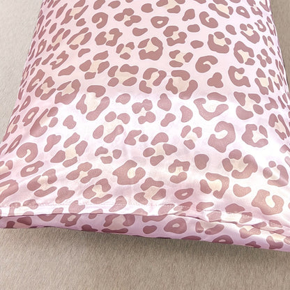 Leopard Print Pillow Covers Set of 4 with Sleep Mask and Headband Machine Washable Polyester Woven Fabric Travel Bedroom Decorative Pillowcase