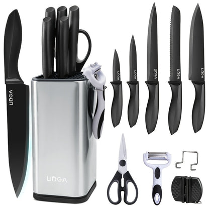 Stainless Steel Kitchen Knife Set Chef Knife Damascus Black Knife Block