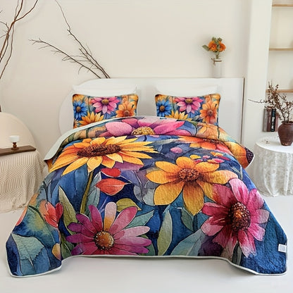 Comforter Set 2 3 Piece Colorful Floral Print Quilt with Pillowcases, Soft Breathable Hypoallergenic Machine Washable Quilted Bed Cover for Twin Full Queen King, Boho Flower Bedding Room Decor