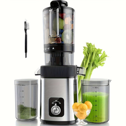 Cold Press Juicer Machine with Large Feed Chute - Slow Masticating Juicer for Whole Fruits & Vegetables, High Juice Yield, Easy to Assemble & Clean, LED Display Option, Silver, for Home & Kitchen