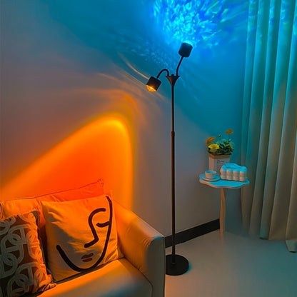 Ocean Wave Projector Lamp Double Head RGB Mood Light - 360° Rotation 3D Ripple Effect DIY Colors USB Remote Control for Bedroom Living Room Party Decor (Black)