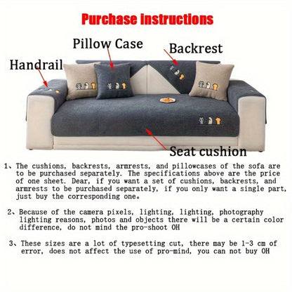 Plush Shearling Sofa Cover Non-Slip Pet-Friendly Couch Protector Animal Bone Embroidery Soft Warm for Living Room Bedroom Office 2 3 4 Seater