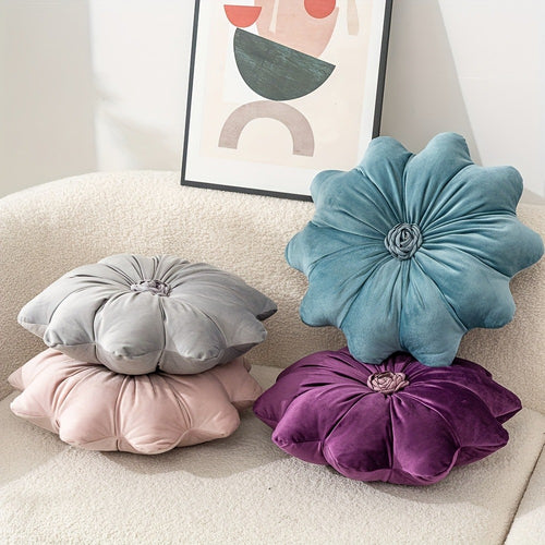 Velvet Flower Shaped Throw Pillow with Pillow Core Elegant Round Cushion Soft Luxury Floral Pillow for Sofa Bed Living Room Bedroom Decor Christmas Gift Hand Wash