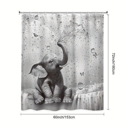 Shower Curtain Set Funny Elephant Bathroom Decor with Hooks Anti-Slip Floor Mat Toilet U-Shaped Mat African Wildlife Bath Decor Gray
