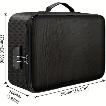 Fireproof Document Organizer Bag with Combination Lock Multi-Compartment Portable File Storage for Home Office Travel Cards Gadgets