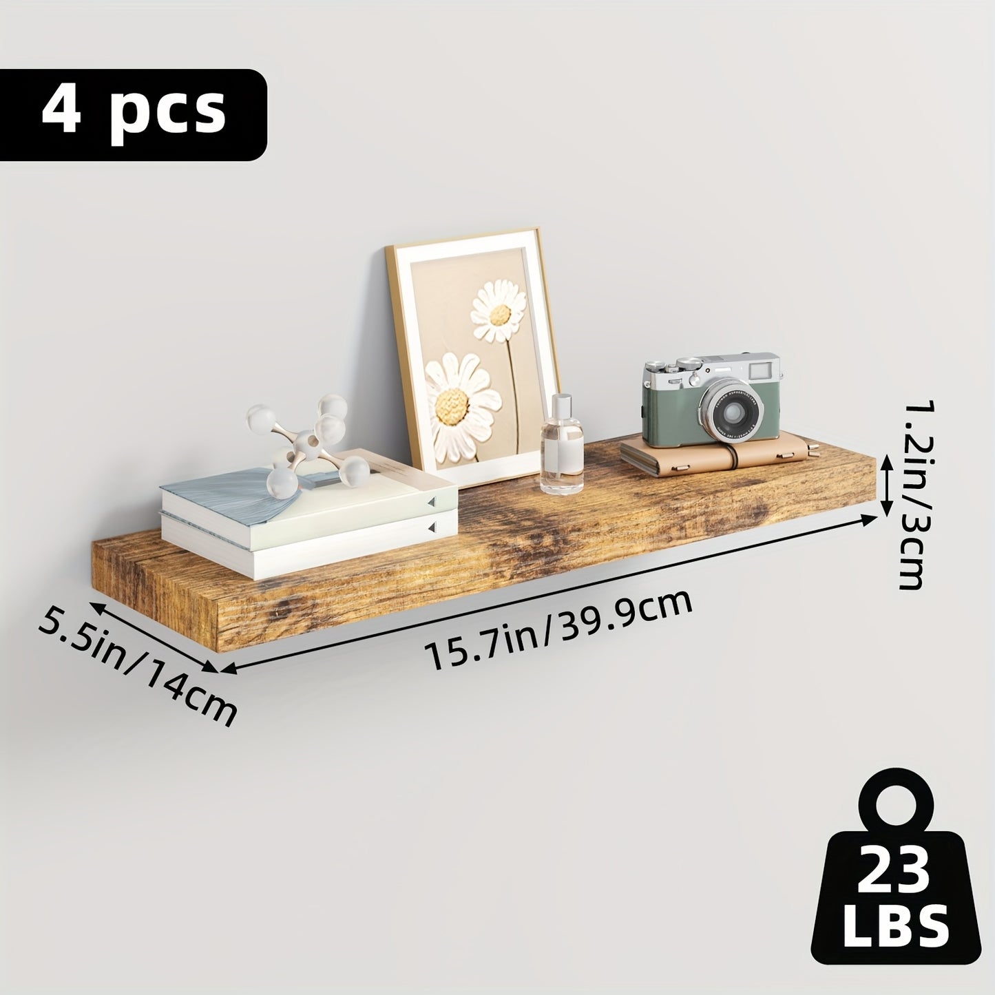 Floating Wall Shelves Set – Wooden Wall-Mounted Shelves for Living Room, Kitchen & Bathroom (2/4/6pcs, 15.7"/19.7"/22")