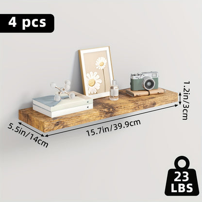 Floating Wall Shelves Set – Wooden Wall-Mounted Shelves for Living Room, Kitchen & Bathroom (2/4/6pcs, 15.7"/19.7"/22")