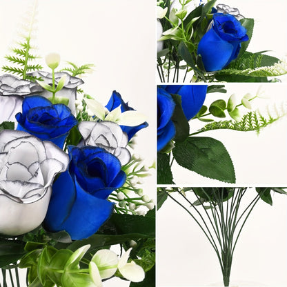 Artificial Cemetery Flowers for Grave with Saddle, Silk Rose Bouquet Headstone Decoration, Memorial Day Grave Flowers, Outdoor Grave Marker Floral Arrangement, 1/2/3 PCS