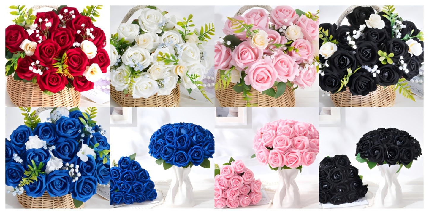 Artificial Roses Bulk with Long Stems – Real Touch Velvet Fake Flowers for Wedding Bouquet, Bridal Centerpiece, Valentine's Day, Mother's Day, Home Decor (50/100pcs, Multi Colors)