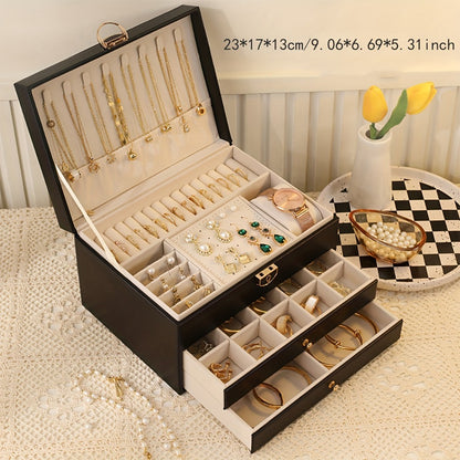 Jewelry Box Large Capacity Vintage Gold Organizer for Necklaces Earrings Bracelets Rings Studs Gift for Women Mom Christmas Holiday