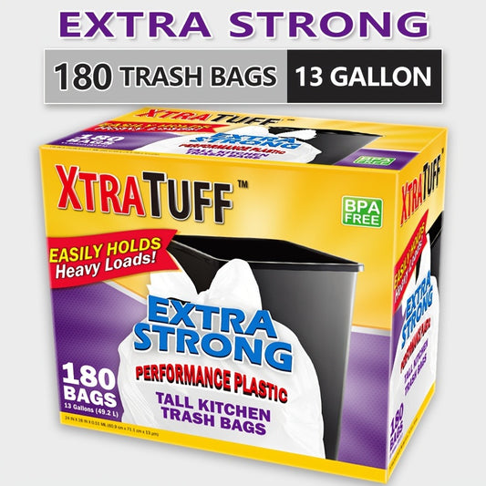 13 Gallon Trash Bags Heavy Duty – Expandable Drawstring & Clear Garbage Bags, Leak-Resistant Odor-Control Liners for Kitchen, Bedroom, Office, Outdoor Use (44/85/104/170/180/360 Count)