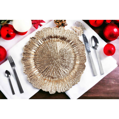 Charger Plates 13 Inch Set of 24 – Floral Reef Design Decorative Dinner Plate Chargers for Wedding Table Setting Party Banquet Reception Decor Silver Rose Gold Red