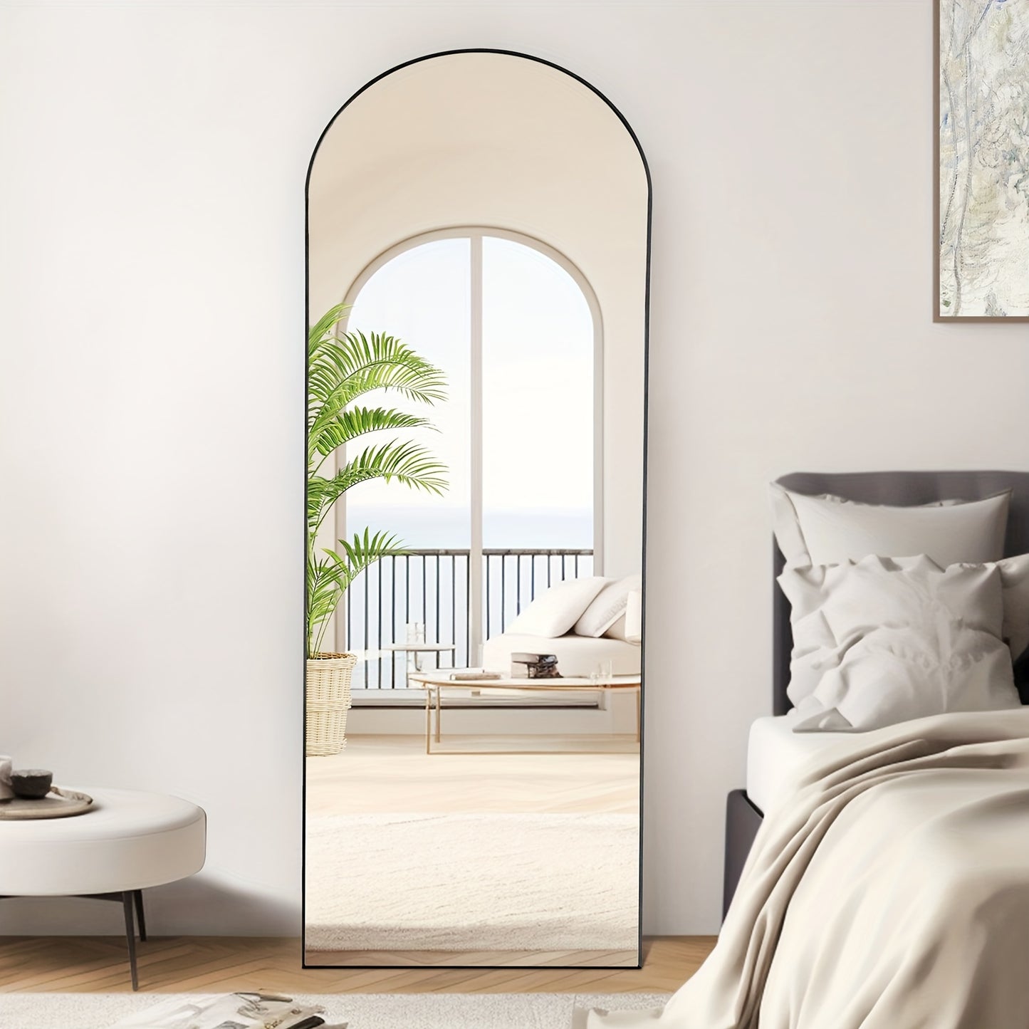 Full Length Floor Mirror with Stand – Arched & Rectangular Full Body Mirror, Aluminum Alloy Frame, Shatter-Proof Nano Glass, Bedroom Living Room Cloakroom Wall Leaning Mirror