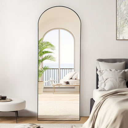 Full Length Floor Mirror with Stand – Arched & Rectangular Full Body Mirror, Aluminum Alloy Frame, Shatter-Proof Nano Glass, Bedroom Living Room Cloakroom Wall Leaning Mirror
