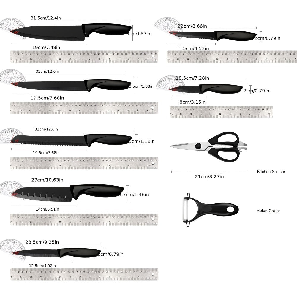 Kitchen Knife Set 15 Piece – Chef Knife Block Set with Self-Sharpening Wooden Block, Steak Knives & Hammered Stainless Steel Blades, Perfect Gift for Home Cooks & Men