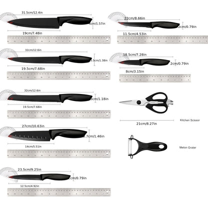 Kitchen Knife Set 15 Piece – Chef Knife Block Set with Self-Sharpening Wooden Block, Steak Knives & Hammered Stainless Steel Blades, Perfect Gift for Home Cooks & Men