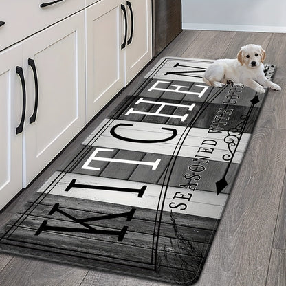 Kitchen Rug Non-Slip Washable Wood Grain Farmhouse Floor Mat Durable Polyester Anti-Fatigue Kitchen Mat for Kitchen Hallway Bathroom Laundry Room Home Decor Multiple Sizes Black White