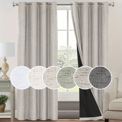 Blackout Curtains 2 Panels 100% Blackout Linen Textured Thermal Insulated Grommet Window Drapes Noise Reducing for Bedroom Living Room Hall - Full Light Blocking Room Darkening Curtains