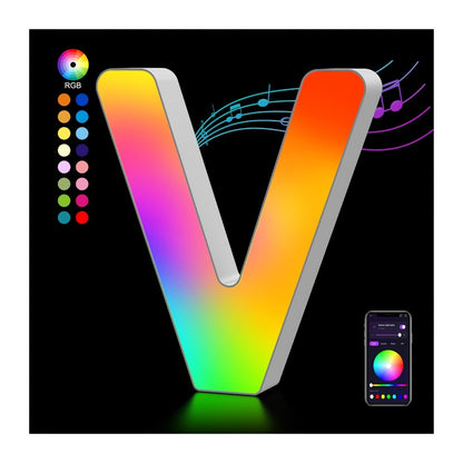 LED Letter Lights Music Sync - Colorful Flashing Marquee Alphabet Lights for Room Decor, Party, Bedroom, Festival & Camping, Numbers 0-9 & A-Z & Symbols Available, Night Light Wall Decoration
