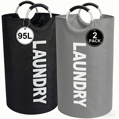 Laundry Basket 2pcs Large Foldable 25.1 Gallon, Collapsible Elevated Hamper with Half-Ring Handles for Bedroom, Bathroom & Laundry Room, Multiple Color Options
