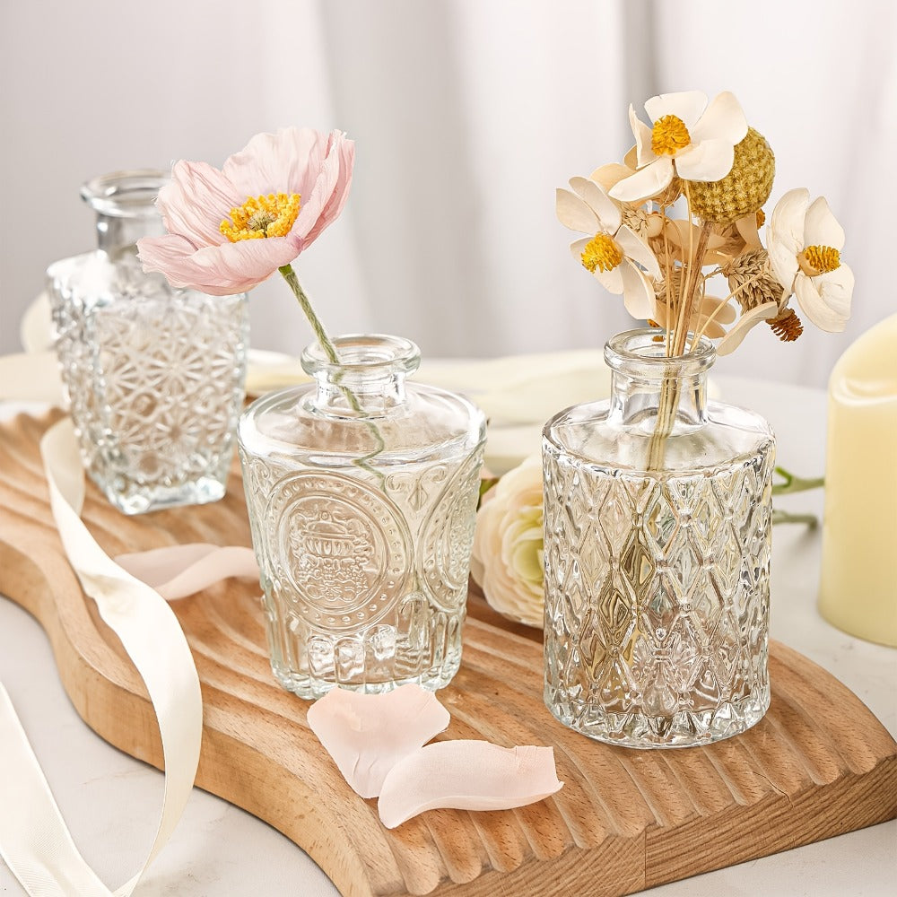 Glass Bud Vases Set of 64 Small Clear Flower Vases for Centerpieces Wedding Table Decor Rustic Vintage Home Decoration Multi-Size Mini Vase Bulk Set
