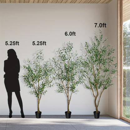 Artificial Olive Tree Indoor Tall Faux Potted Plant with Lifelike Leaves and Fruits for Living Room Office Bedroom Porch Home Decor Housewarming Gift 5FT 6FT 7FT