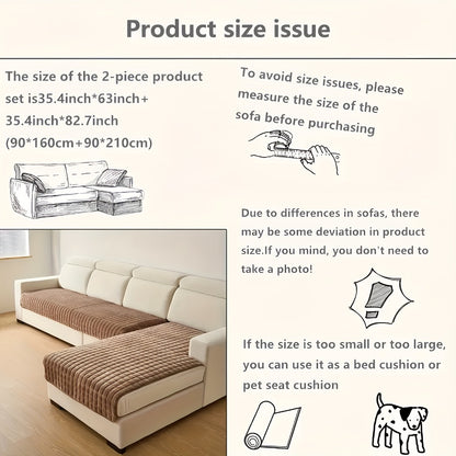 Quilted Flannel Velvet Sofa Cover 2pcs Set | Luxurious Jacquard Couch Cover, Soft Furniture Protector, Pet Friendly Machine Washable, All Season, Living Room Bedroom Office